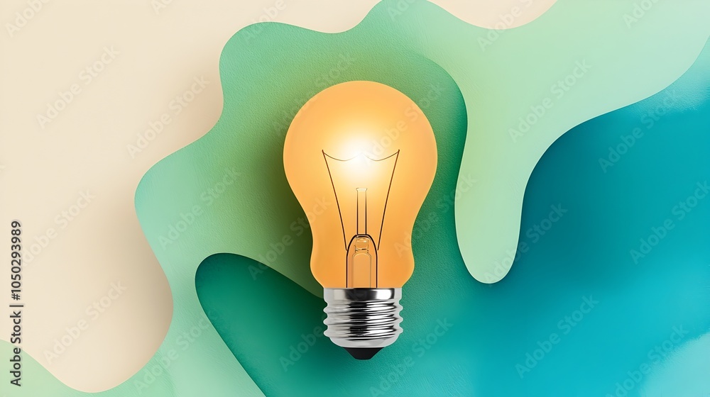 Aufkleber radiant light bulb surrounded by watercolor swirls of green and blue symbolizing innovation marketin