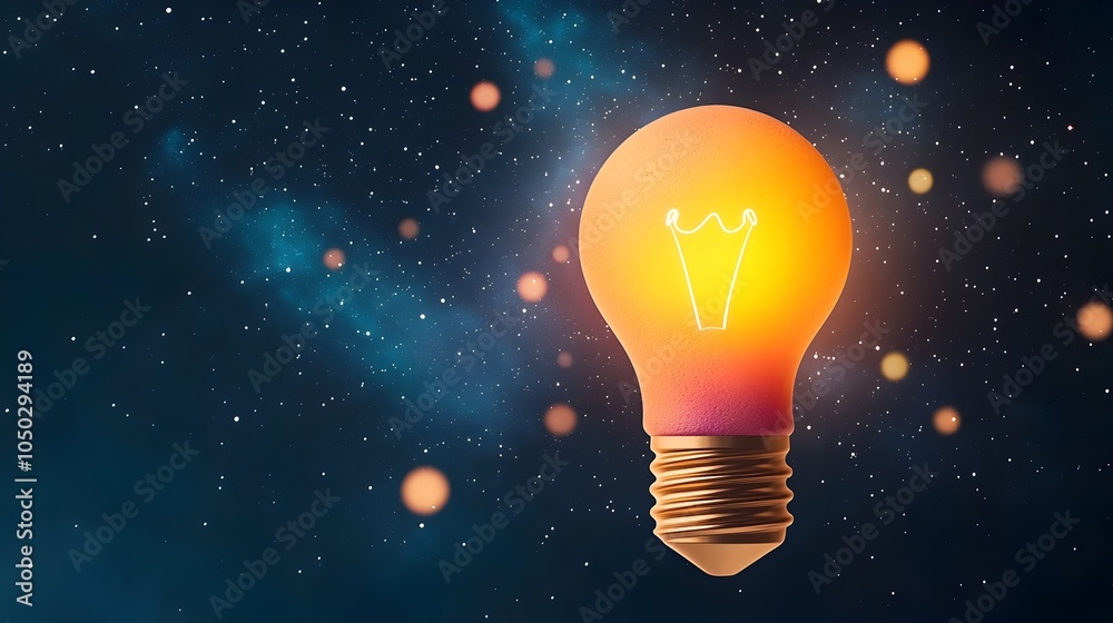 Aufkleber Glowing light bulb radiating with vibrant colors of by a mesmerizing display of floating bokeh lights and a mystical nebula sky symbolizing creativity innovation and smart thinking