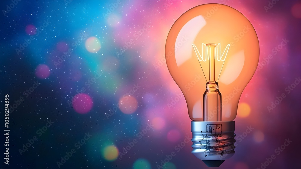 Aufkleber Futuristic light bulb illuminating a field of colorful bokeh with intricate circuit patterns on the base set against a cosmic nebula backdrop