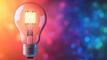 A futuristic light bulb illuminating a field of colorful bokeh with intricate circuit patterns on the base set against a cosmic nebula backdrop