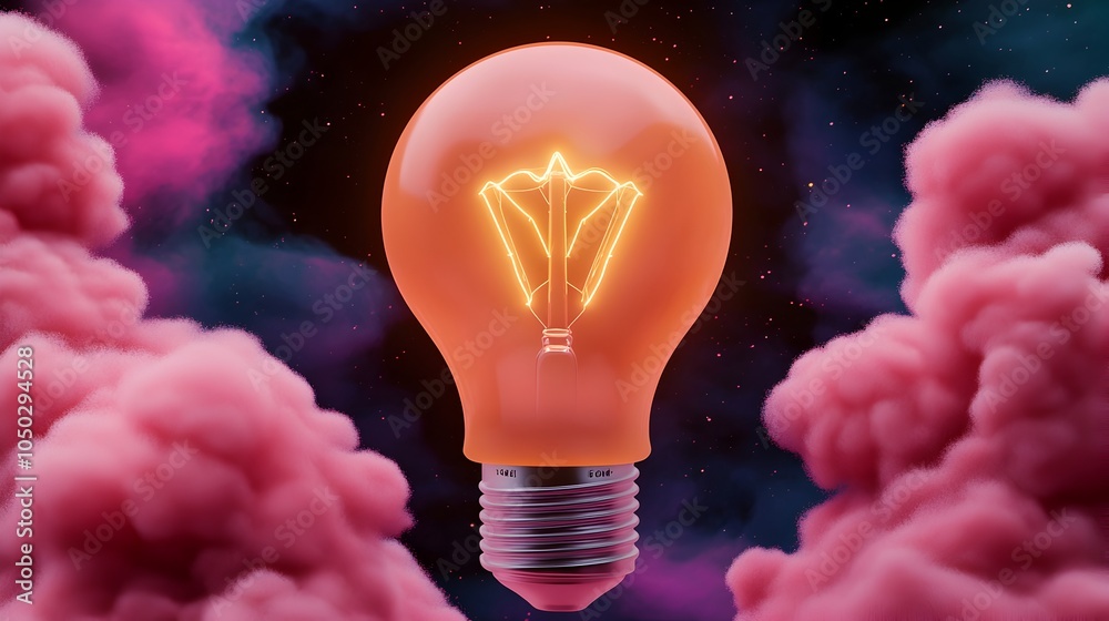 Poster A radiant light bulb surrounded by swirling bokeh and nebula clouds its base embedded with circuitry