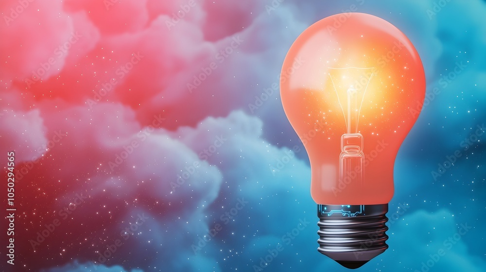 Aufkleber Radiant light bulb surrounded by swirling bokeh and nebula clouds with its base embedded with intricate circuitry symbolizing the intersection of technology innovation and creative energy