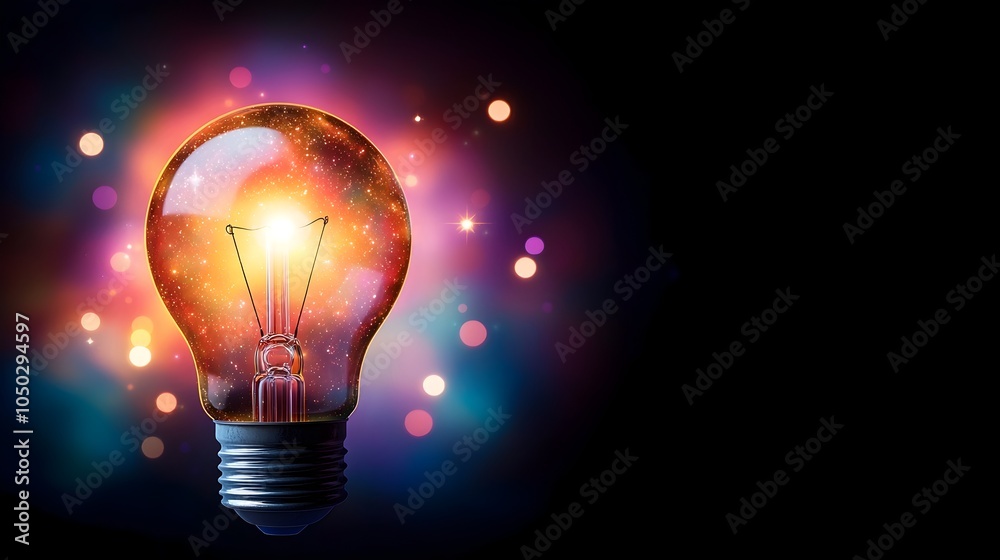 Aufkleber Luminous Breakthrough A captivating abstract image depicting a light bulb surrounded by a colorful nebula like background encircled by a dazzling array of bright bokeh lights