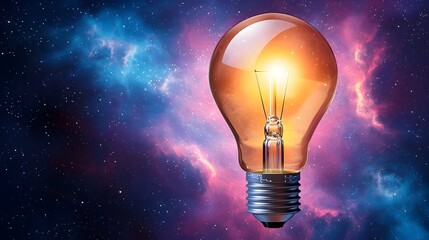 A radiant light bulb surrounded by swirling bokeh and nebula clouds its base embedded with circuitry symbolizing smart innovations and creative energy