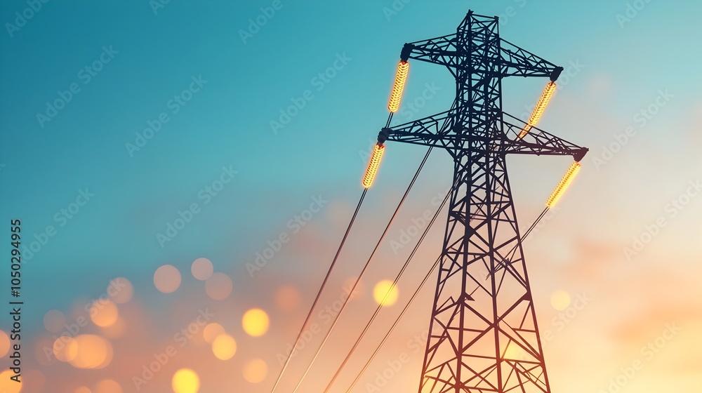 Fototapete silhouetted high voltage electricity transmission tower overlaid with a rising power usage graph sur