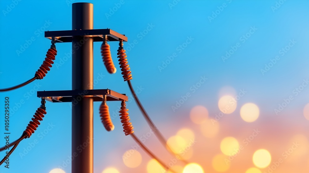 Aufkleber a detailed high voltage power transmission pole with a high power consumption graph displayed surrou