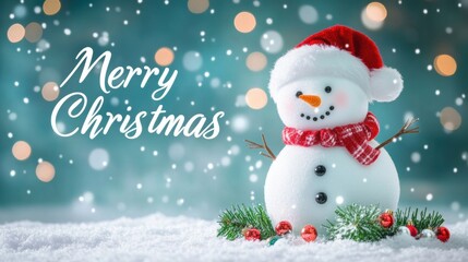Merry Christmas and Happy New Year greeting card design with snowman.