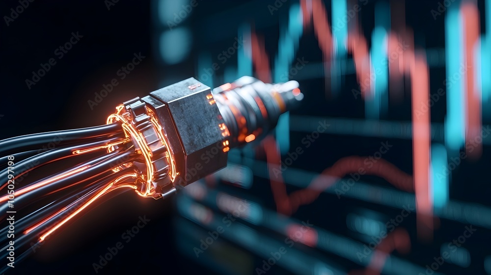 Leinwandbilder glowing intersection of high voltage and market analytics an abstract fusion of electric circuits an