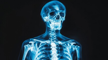 X-ray of human upper skeleton with blue light