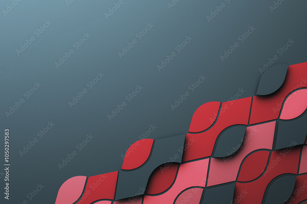 Poster Modern abstract geometric design with red and black elements on a clean backdrop. 3D Rendering