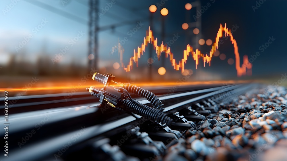 Poster A dark and moody scene depicting the mysterious intersection between a high voltage power grid fading into the distance and a glowing market graph overlaid