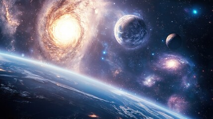 Obraz premium Cosmic Dance: A Spectacular View of Galaxies and Planets