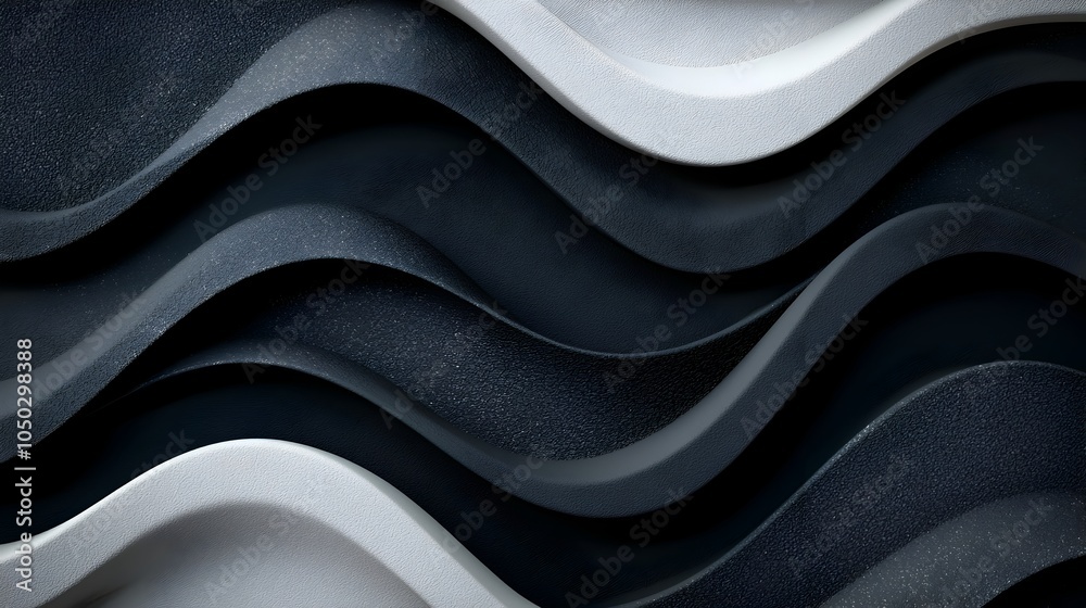Fototapete Striking abstract design featuring layered waves with grainy textures and bold white highlights creating a moody gritty and captivating look ideal for use as headers covers or backdrops