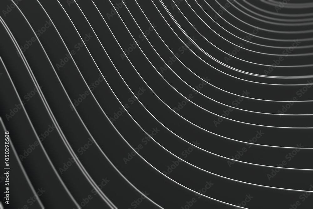 Poster Abstract wavy lines pattern on a dark background. 3D Rendering