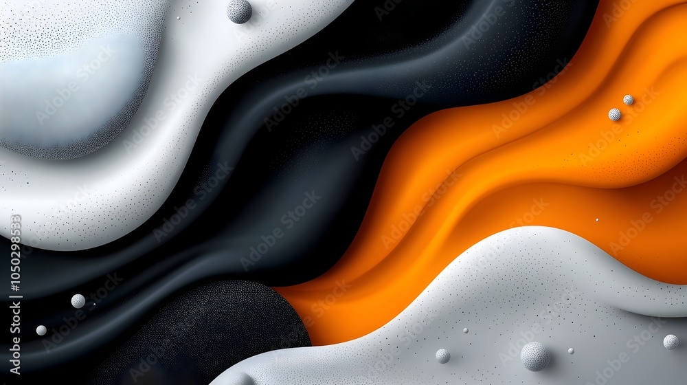 Poster Dramatic abstract background featuring dynamic black orange and gray waves with textural noise elements creating a bold and modern cover design or template