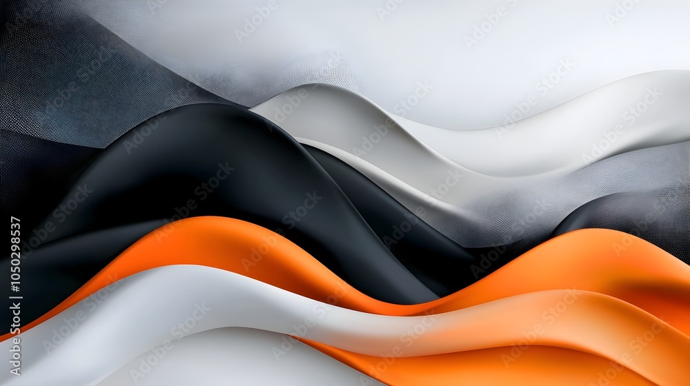 Poster captivating abstract background featuring dynamic black orange and white waves with bold grainy text