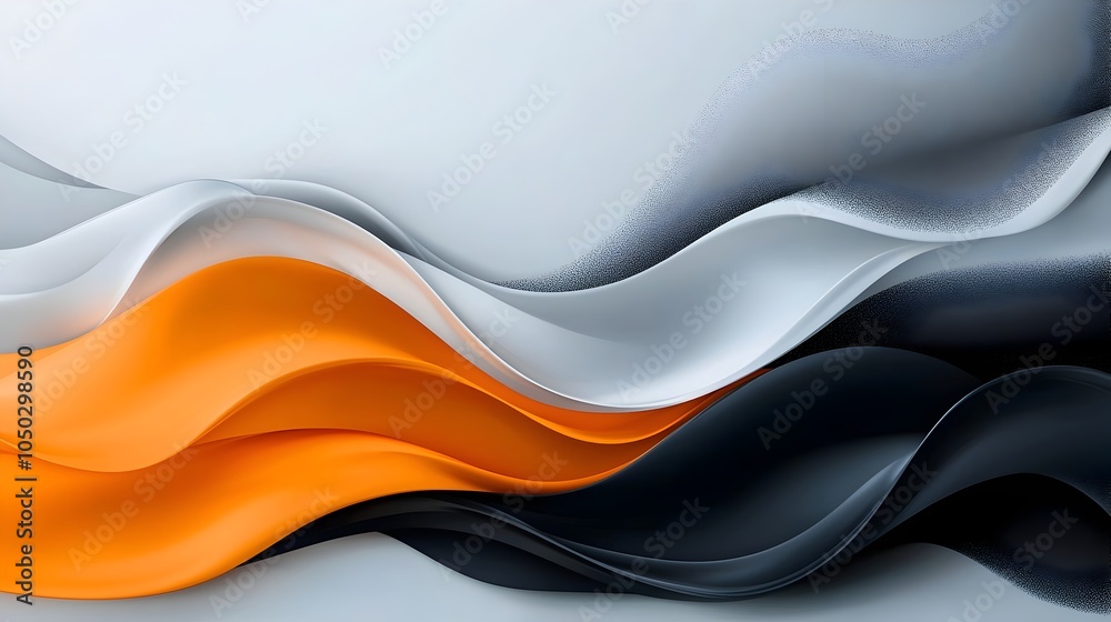 Poster Dramatic abstract background featuring dynamic black orange and white waves with gray noise textures forming a bold and modern cover design for various creative projects