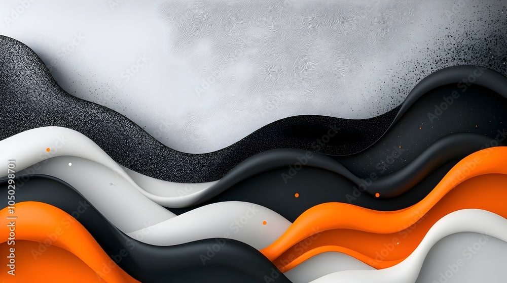 Aufkleber Captivating abstract wave textures with a grainy noisy and dynamic blend of orange black and white elements set against a striking gray background