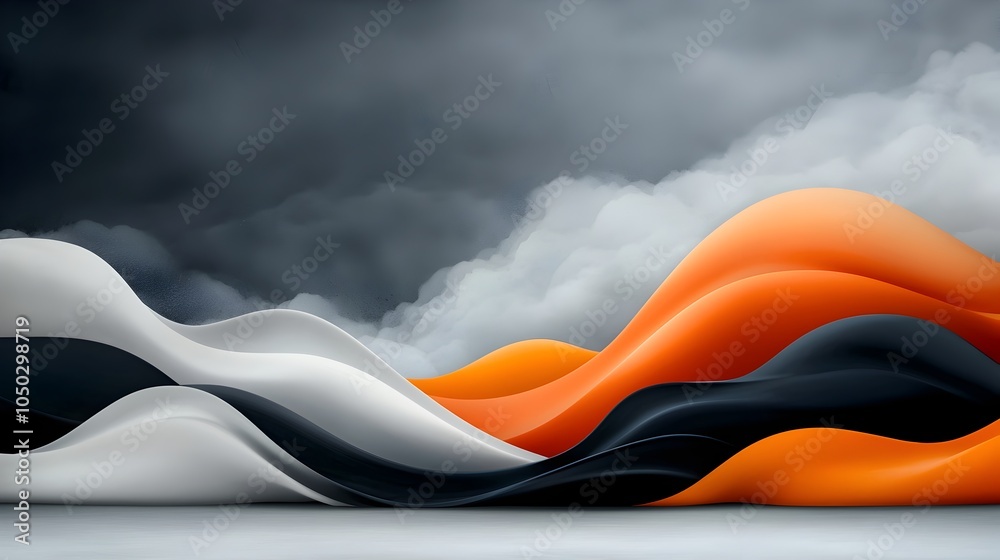 Aufkleber Visually captivating abstract design featuring a dynamic blend of grainy textures bold black and orange waves and a moody gray background perfect for creating striking and memorable banner designs