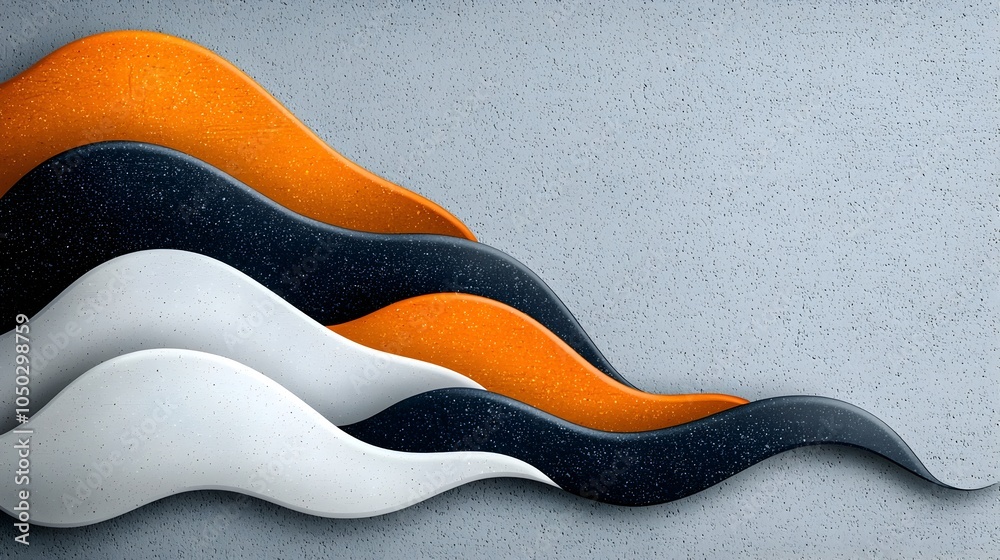 Poster a dynamic blend of grainy textures and abstract black orange and white waves set against a noisy gra