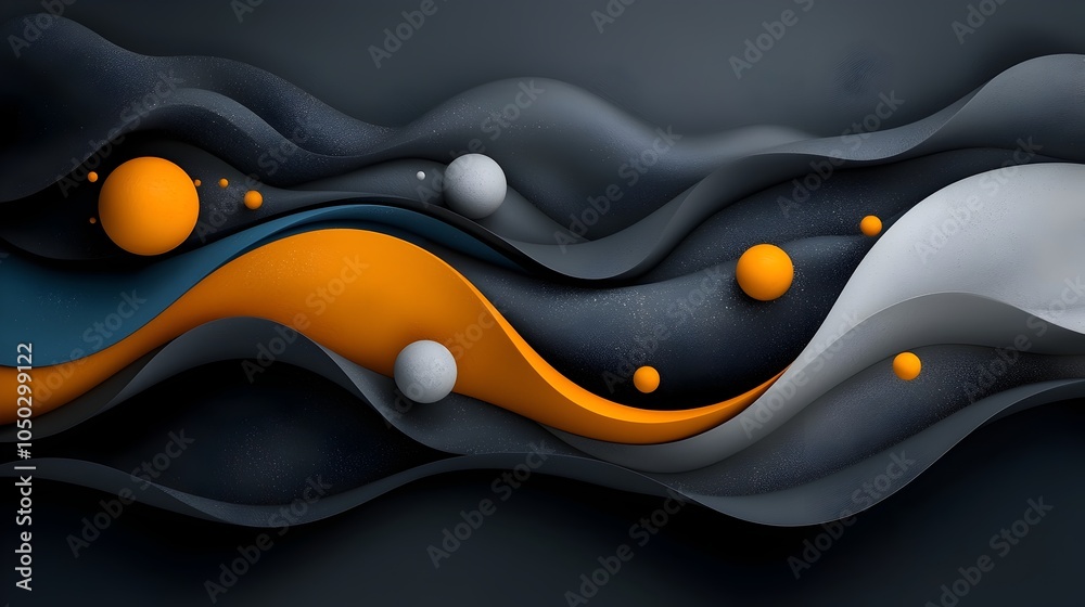 Poster gritty abstract banner with textured waves of monochrome hues striking graphic design featuring a da