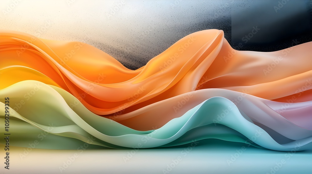 Aufkleber Vibrant abstract color composition featuring layered glowing orange and green shapes set against a grainy rainbow gradient background with black noise textures creating a modern