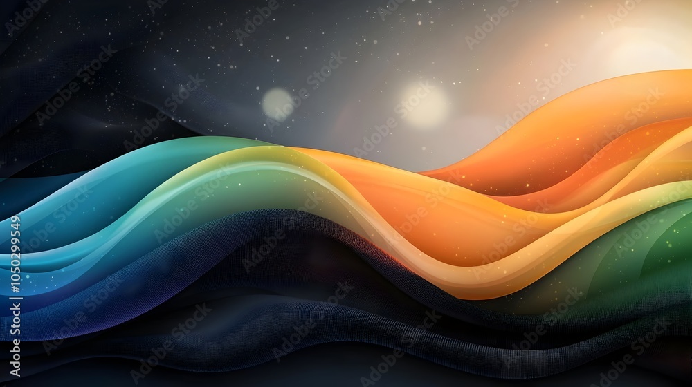 Poster Striking gradient background with vibrant rainbow colors glowing abstract shapes and dynamic black noise textures perfect for creating modern eye catching digital banners website headers