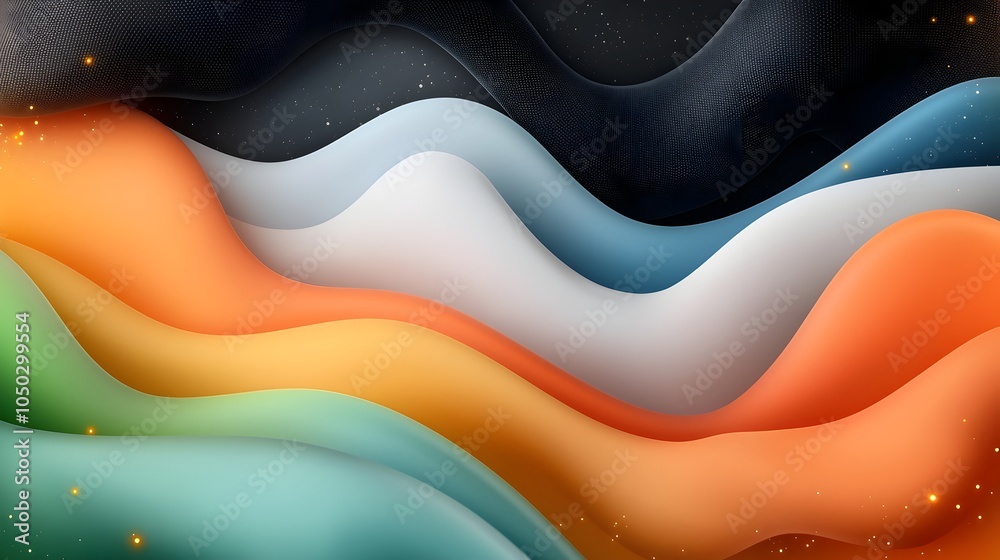 Poster Visually striking abstract background with vibrant rainbow gradient glowing orange and green shapes and black noise textures for use in modern dynamic digital banner designs and marketing materials