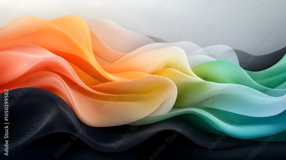Poster Visually captivating abstract background featuring a gradient transition through vibrant rainbow colors combined with glowing organic shapes and black noise textures for a modern