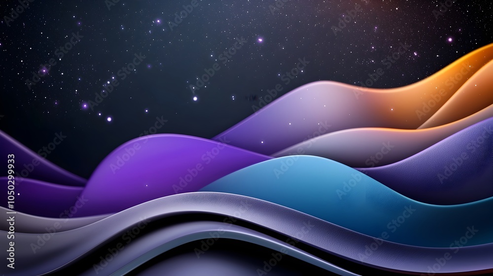 Aufkleber moody dark background blending purple and blue gradients overlaid with glowing abstract shapes and g