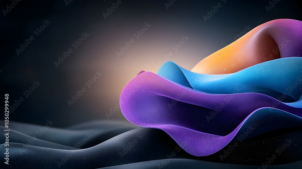 Poster mesmerizing abstract glowing shapes in vibrant purple blue and black set against a grainy textured b