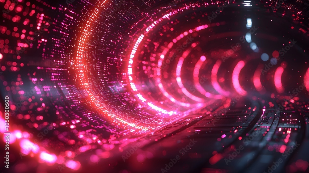 Poster Glowing digital tech circle with luminous lines and data points set against a dark backdrop representing the advanced futuristic nature of big data and emerging technology in a 3D rendered