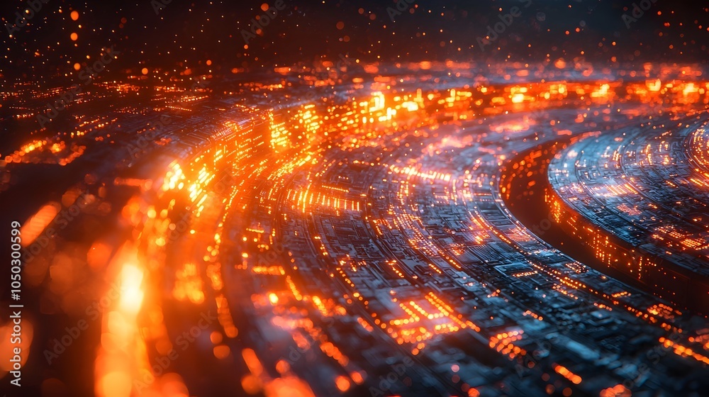Aufkleber Futuristic abstract tech circle with dynamic data streams and glowing circuits floating on a dark backdrop