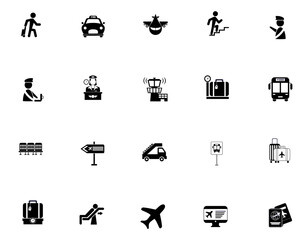 bundle of airport set icons illustration Vector