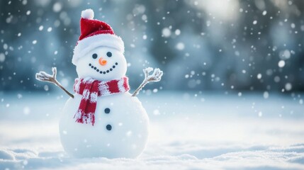 Fototapeta premium Cute snowman. Winter holiday theme.