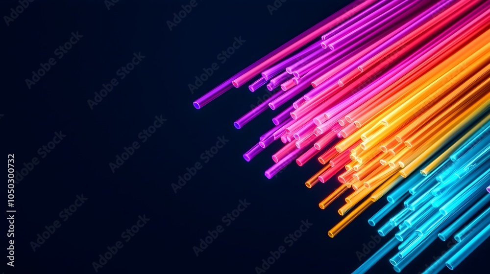 Aufkleber a detailed and captivating view of a vibrant array of multicolored fiber optic cables sharply glowin
