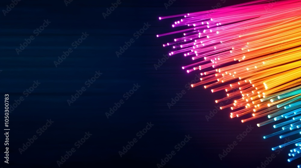 Fototapete mesmerizing abstract macro shot of colorful illuminated fiber optic strands with soft glowing lights