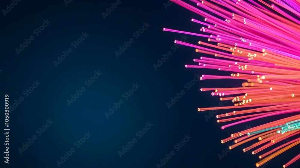 Poster Mesmerizing display of vibrant glowing fiber optic cables radiating a captivating array of colors and intricate patterns against a pitch black background creating an awe inspiring
