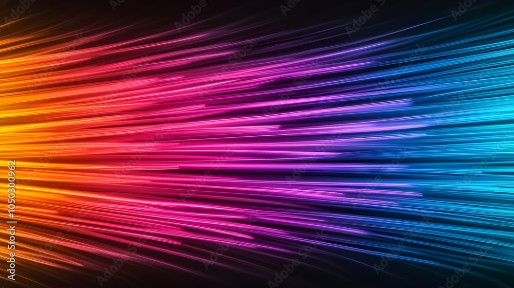 Poster close up of vivid glowing fiber optic cables radiating vibrant colors against a pitch black backgrou