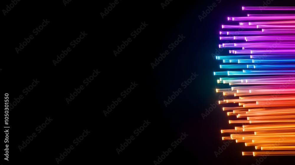 Aufkleber Captivating abstract close up of illuminated fiber optic lines showcasing a mesmerizing display of vibrant glowing lights in a futuristic geometric pattern against a pure black background