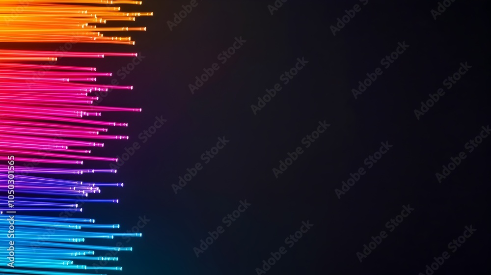 Poster captivating abstract close up of vibrant glowing fiber optic lines arranged in a futuristic geometri