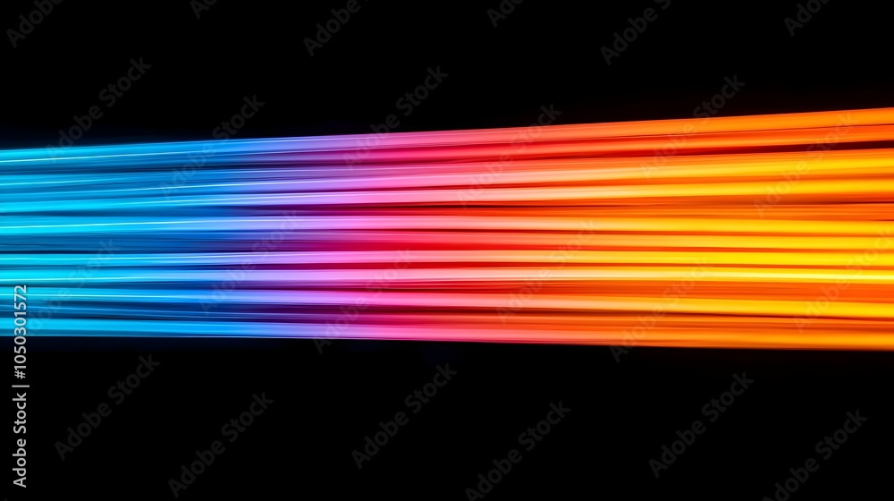 Poster Captivating abstract close up of vibrant glowing illuminated fiber optic lines showcasing a futuristic pattern against a pure black background creating a striking modern and elegant visual display