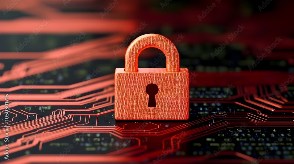 Leinwandbilder Futuristic digital interface showcasing a secure network with a glowing lock symbol surrounded by data streams and encryption visuals in a sleek and modern design
