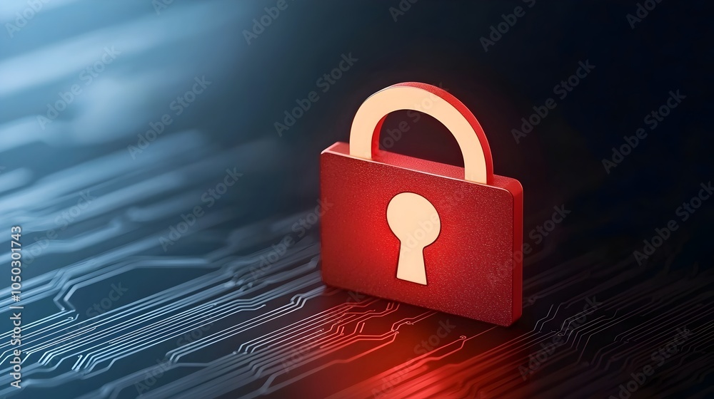 Poster Futuristic digital interface showcasing a secure network with a glowing lock symbol surrounded by data streams and encryption visuals in a sleek and modern design