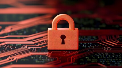 Futuristic digital interface showcasing a secure network with a glowing lock symbol surrounded by data streams and encryption visuals in a sleek and modern design