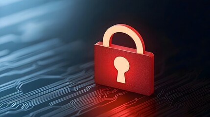 Futuristic digital interface showcasing a secure network with a glowing lock symbol surrounded by data streams and encryption visuals in a sleek and modern design