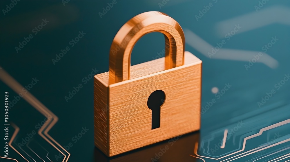 Aufkleber Glowing High Tech Lock Icon Surrounded by Complex Network Security Data and Encrypted Communication Protocols in a Futuristic User Interface