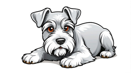 A cute, cartoon-style illustration of a white miniature schnauzer.