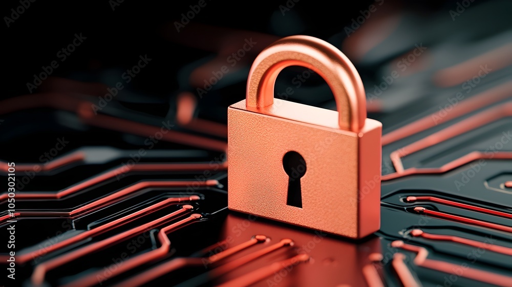 Poster Glowing lock icon in a futuristic data network interface symbolizing advanced encryption and secure digital connections in a high tech secure computing environment