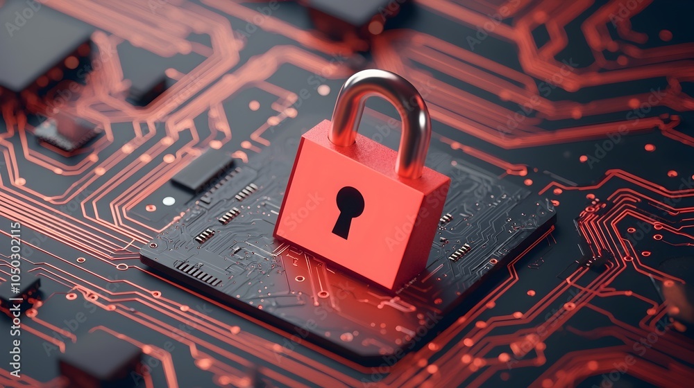 Fototapete Glowing Lock Icon in a Futuristic Data Network Interface Representing Advanced Encryption and Secure Connections in a High Tech Digital Environment
